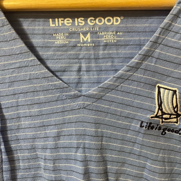 Life Is Good Blue Striped Women's V-Neck Hoodie - Picture 2 of 3